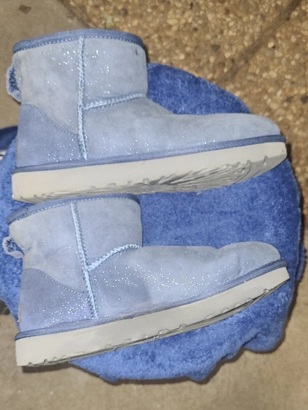UGG Womens Classic Short Glitter Suede Boots in Navy Blue Size 7